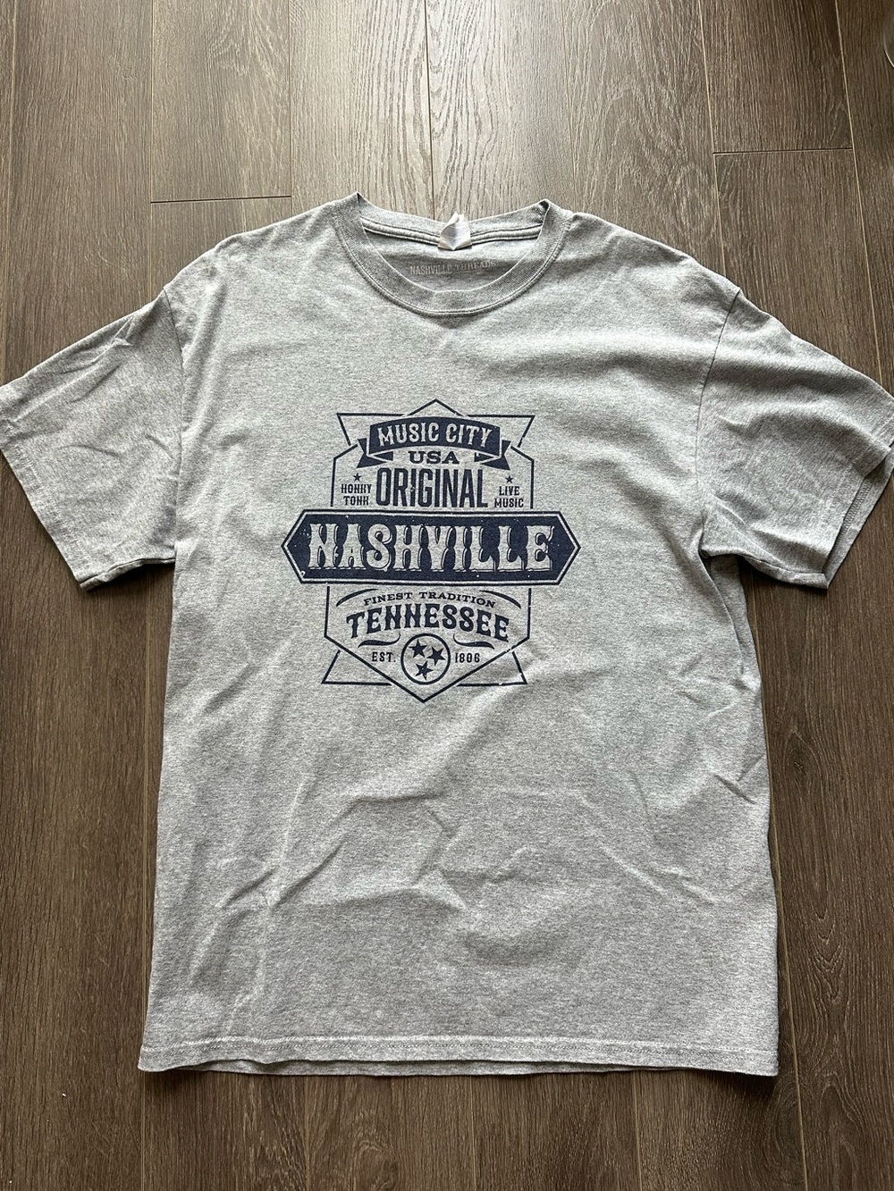 Nashville Threads T-Shirt - Light Gray with Navy Print